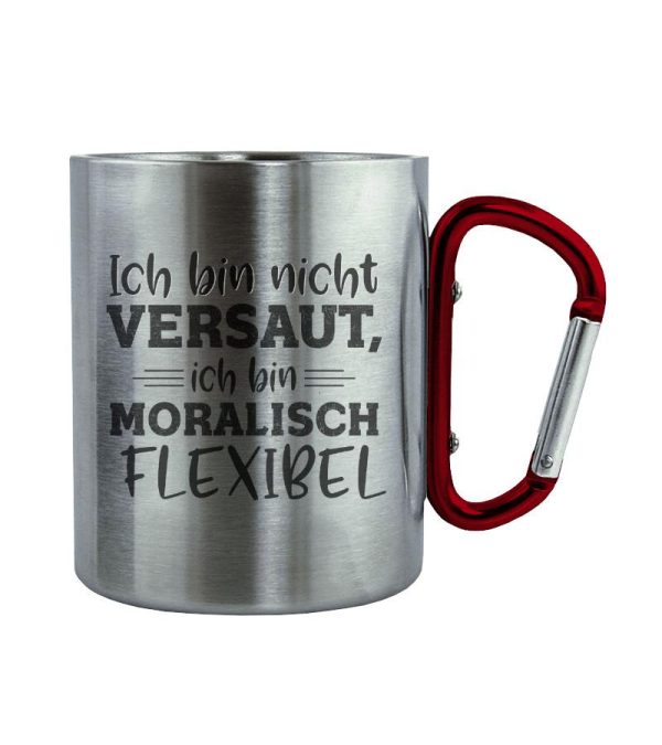 Moralisch flexibel · Edelstahltasse mit Karabiner Rabatt